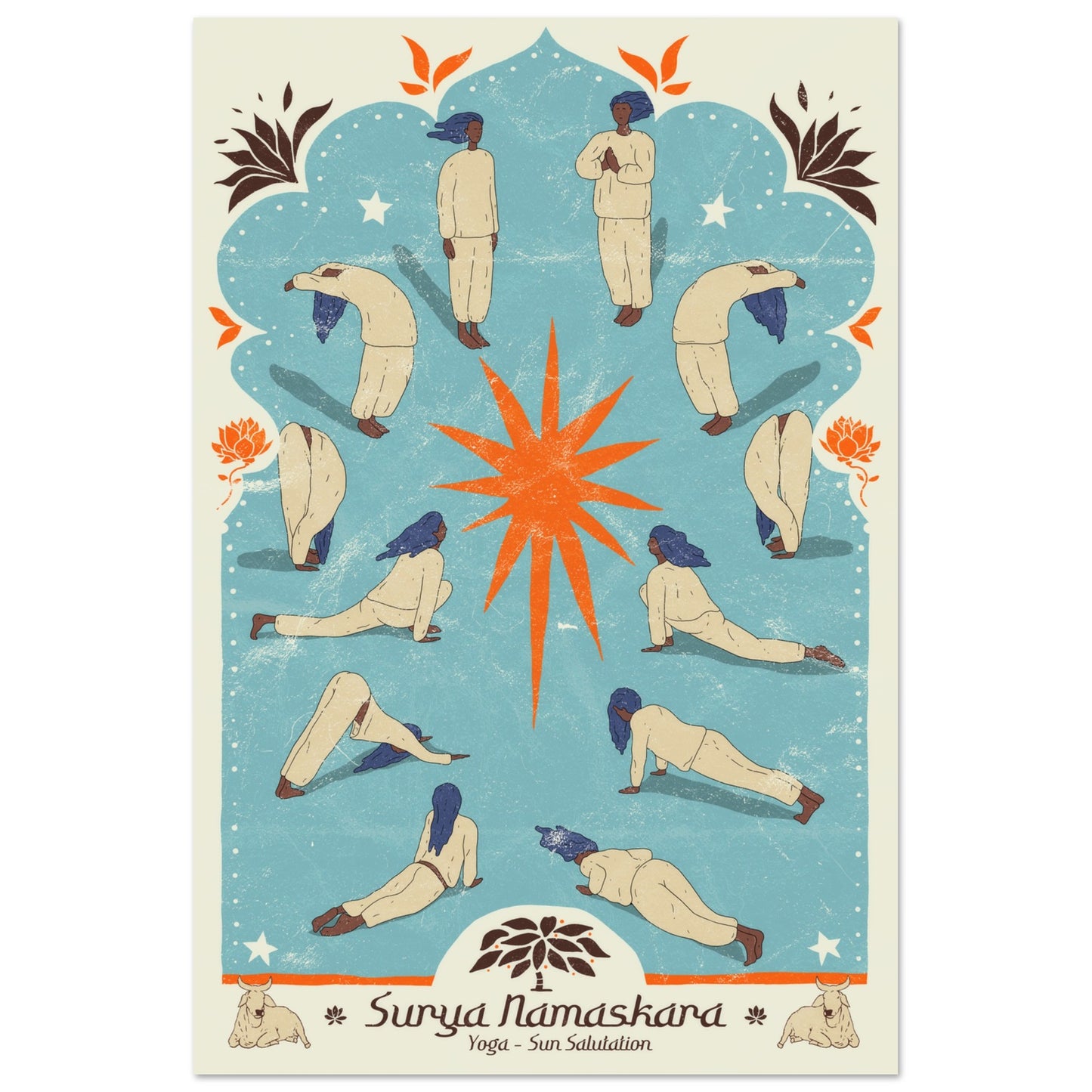Surya Namaskara poster / sun salutation print / surya namaskar wall art / yoga teacher gift / gift for yoga student / yoga studio decor / yoga asanas poster / asanas print / asanas wall art / powitanie slonca plakat / powitanie slonca obraz  yoga art