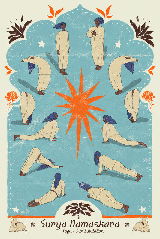 Surya Namaskara poster / sun salutation print / surya namaskar wall art / yoga teacher gift / gift for yoga student / yoga studio decor / yoga asanas poster / asanas print / asanas wall art / powitanie slonca plakat / powitanie slonca obraz  yoga art